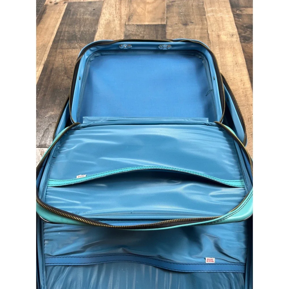 Vintage 70s Blue Yellow Bunny Nesting Suitcase Set Retro Mod Travel Bags 2pc